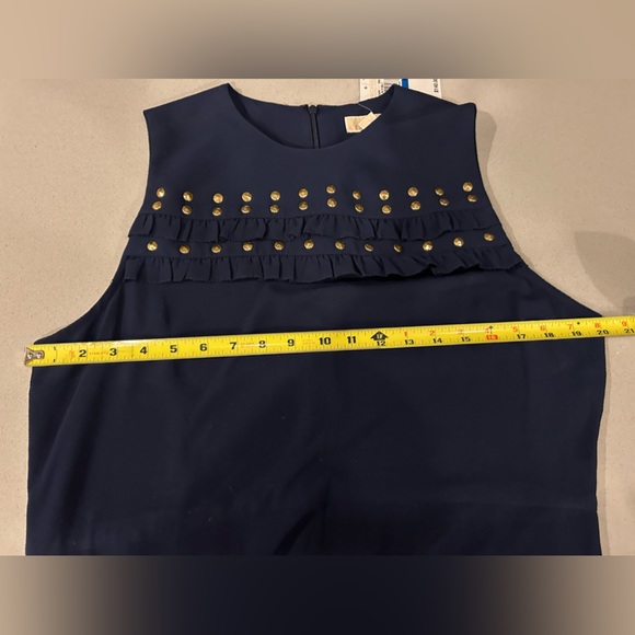 Beautiful Michael Kors navy dress with gold rivets, wavy skirt hem. Size XL NWT - Picture 6 of 6
